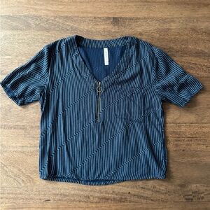 RVCA Blue Striped Short Sleeve Top